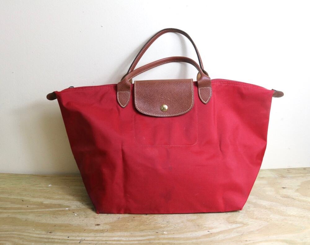 Longchamp Le Pliage Tote Nylon Red Top Handle Shoulder Bag Luxe Quite Luxury